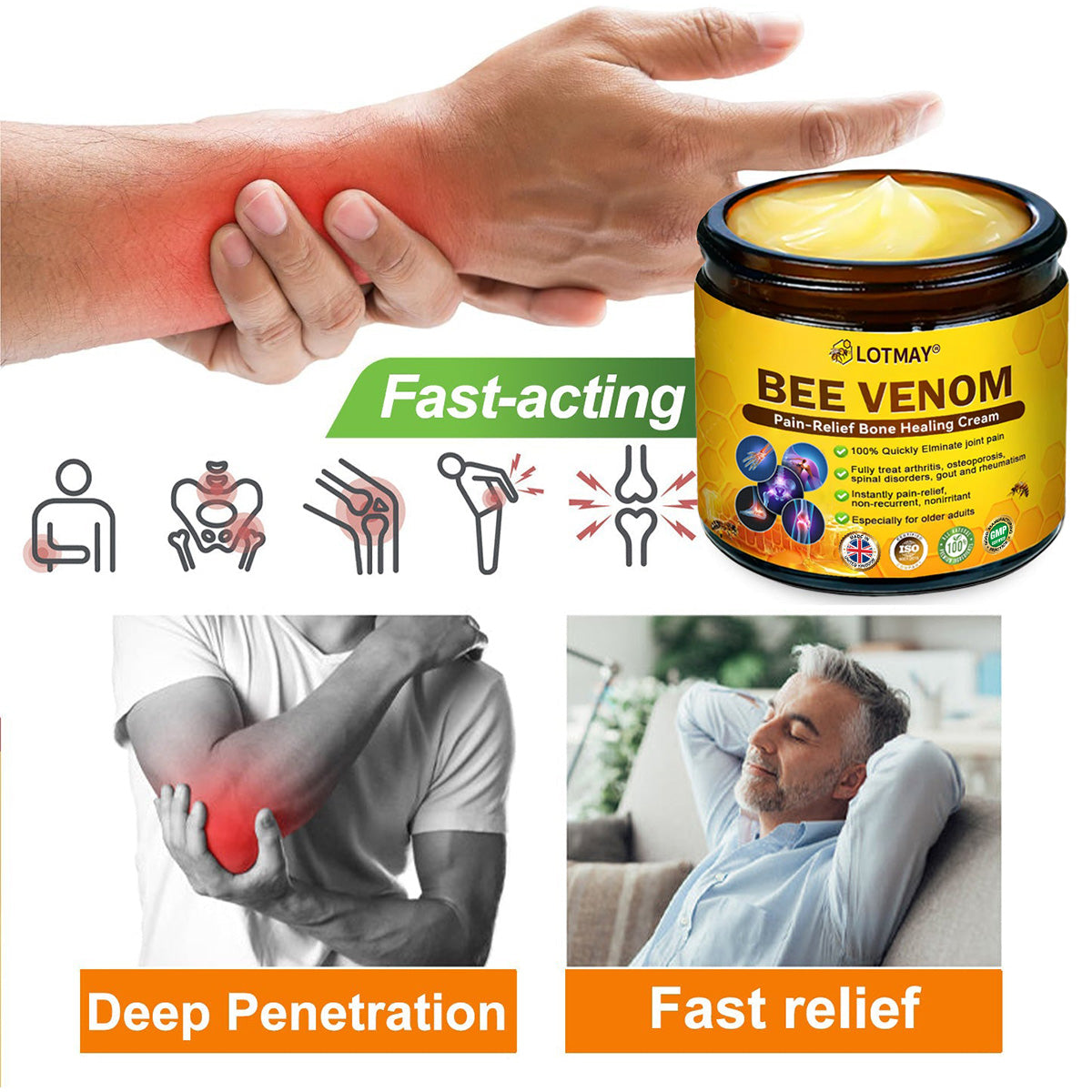 LOTMAY® Bee Venom Pain-Relief Bone Healing Cream 🐝🐝(Designed specifically for middle-aged and elderly people & NHS recommends)
